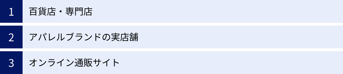 百貨店・専門店、アパレルブランドの実店舗、オンライン通販サイト